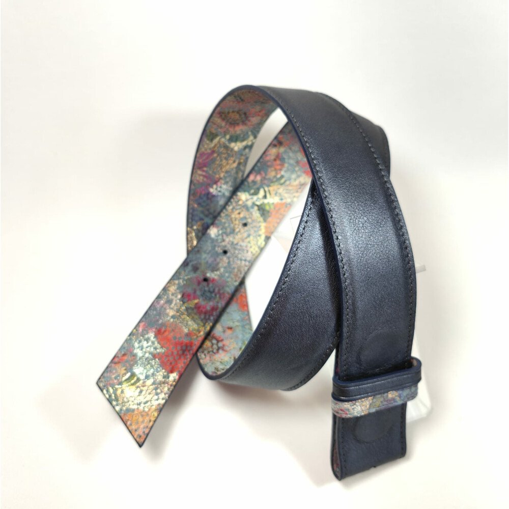 Ceinture reversible femme Motif "fleur tropicale" jean / Gris irisé